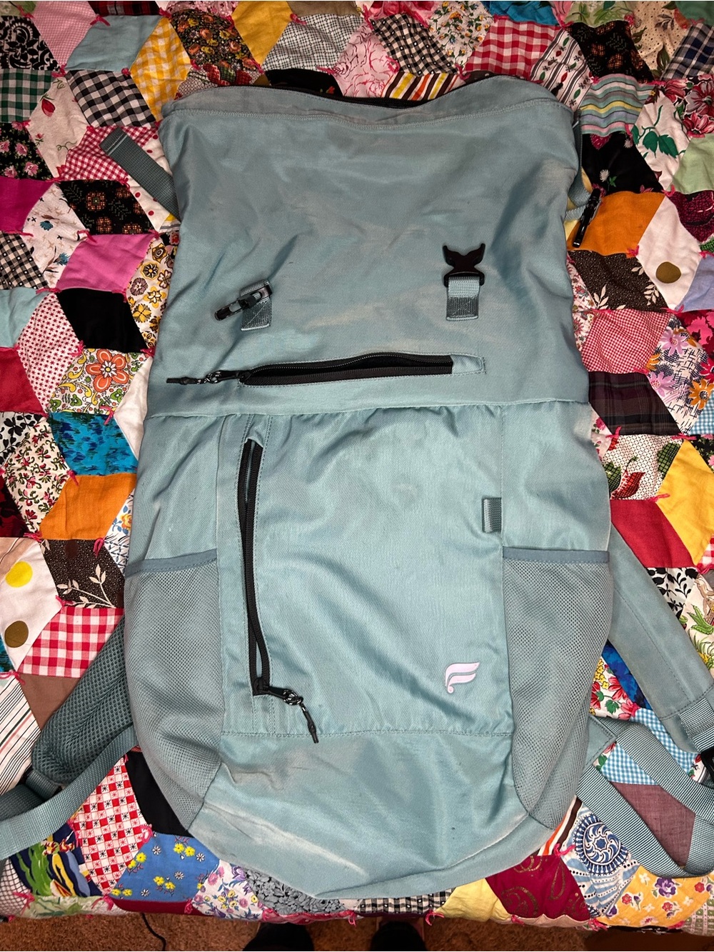 Fabletics Light Blue Roll-Top Backpack - Casual Daypack